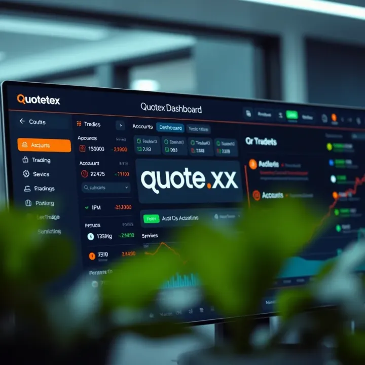 Dashboard of Quotex platform showing various trading tools and account options after login
