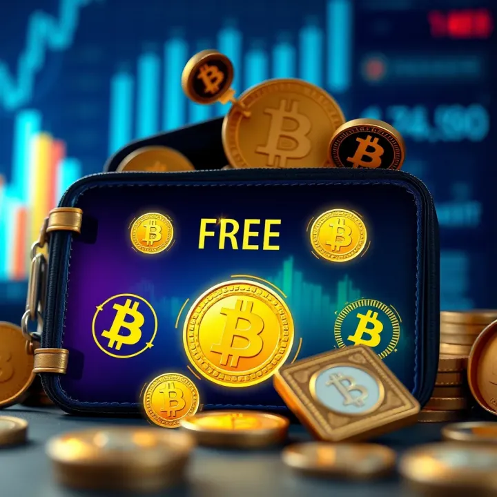 Digital Wallet Displaying Free Cryptocurrency Rewards Illustration of digital wallet with various cryptocurrency icons symbolizing free crypto rewards