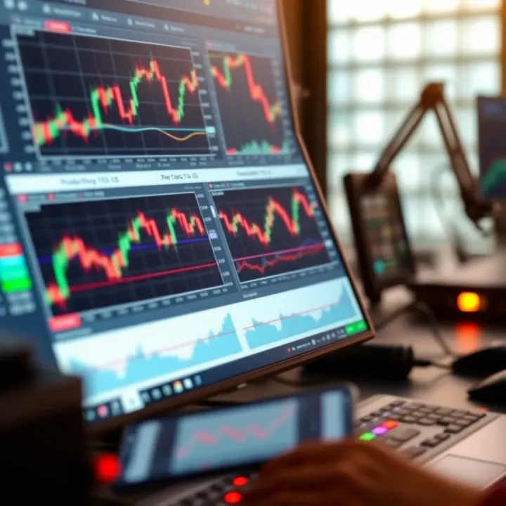 Trading platform interface displaying live market charts and multiple technical indicators for detailed analysis