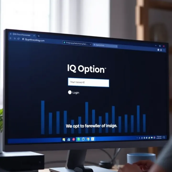 Screenshot of IQ Option login page on a computer screen showing username and password fields