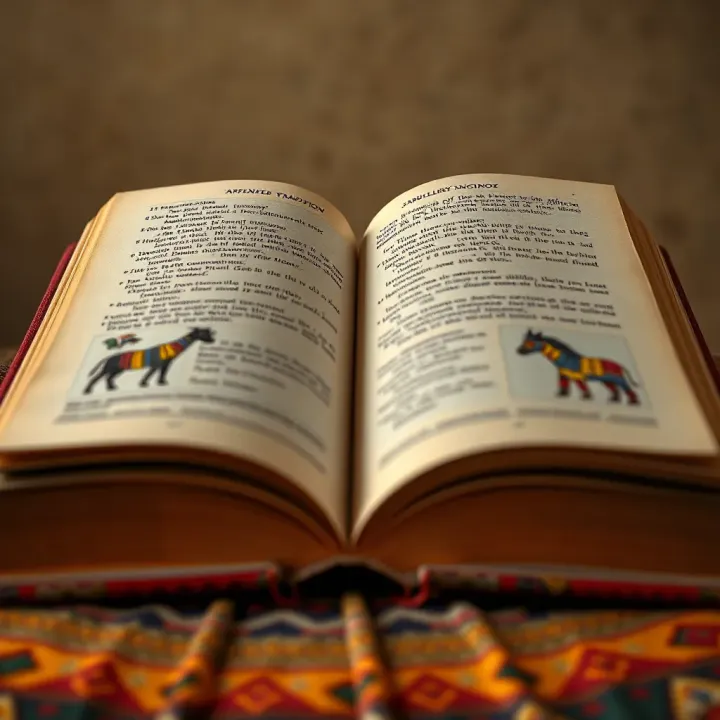 The Rich Storytelling Tradition Influenced by Jabulani Ngcobo Open book featuring vibrant African patterns representing storytelling and cultural heritage