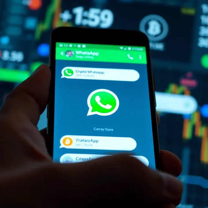 Secure smartphone display showing encrypted chat application with cryptocurrency icons