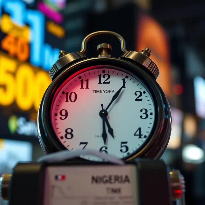 Clock showing the time difference between New York and Nigeria for traders