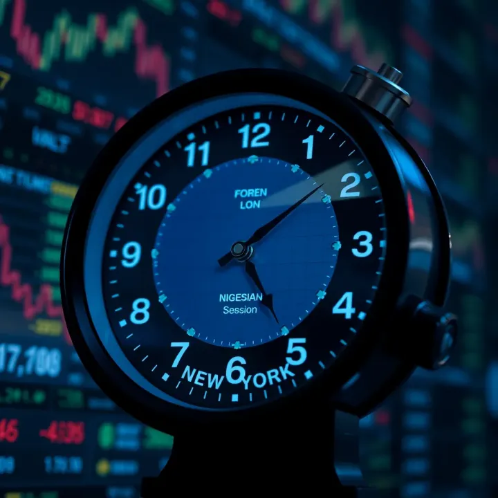Global Forex market clock showing New York trading session overlapping with Nigerian time zone