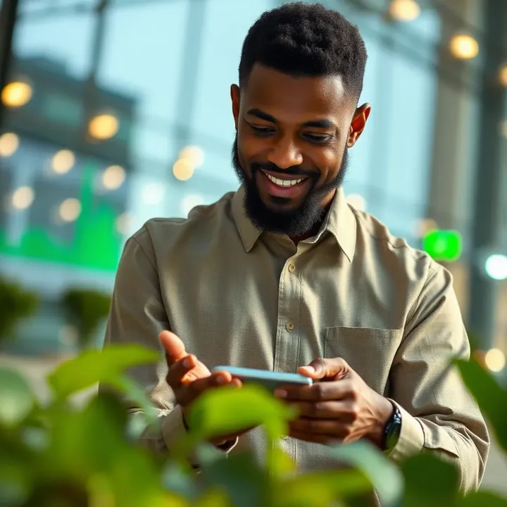 Conceptual illustration of Nigerian investor using a digital platform for copytrading