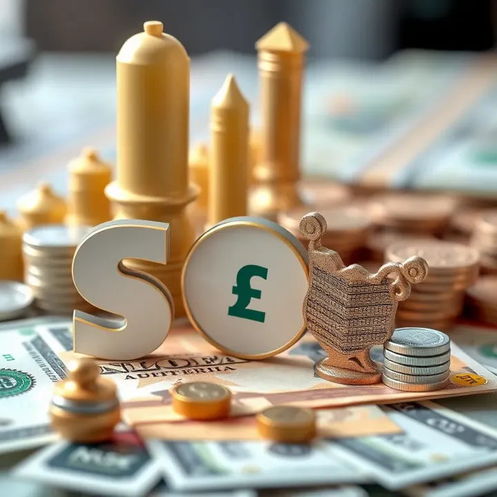 Illustration of Nigerian currency and US dollars with economic icons representing trade and finance