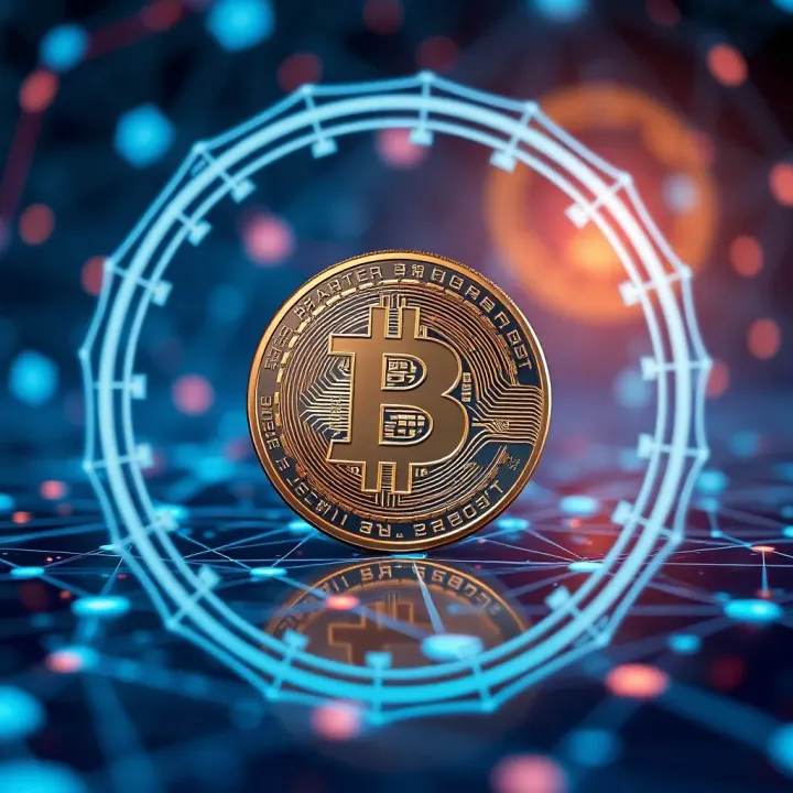 Digital representation of Pi Coin with futuristic blockchain network background