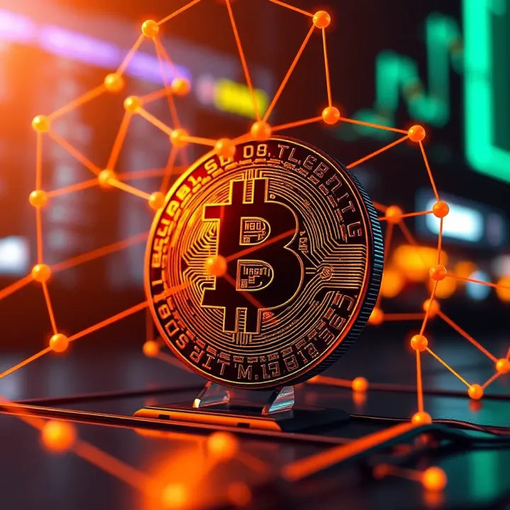 Blockchain Technology Impacting Solana's Market Position Digital illustration of blockchain technology with Solana symbol and network connections