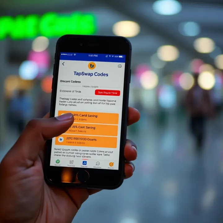 Mobile phone screen displaying app interface with highlighted discount codes and usage tips