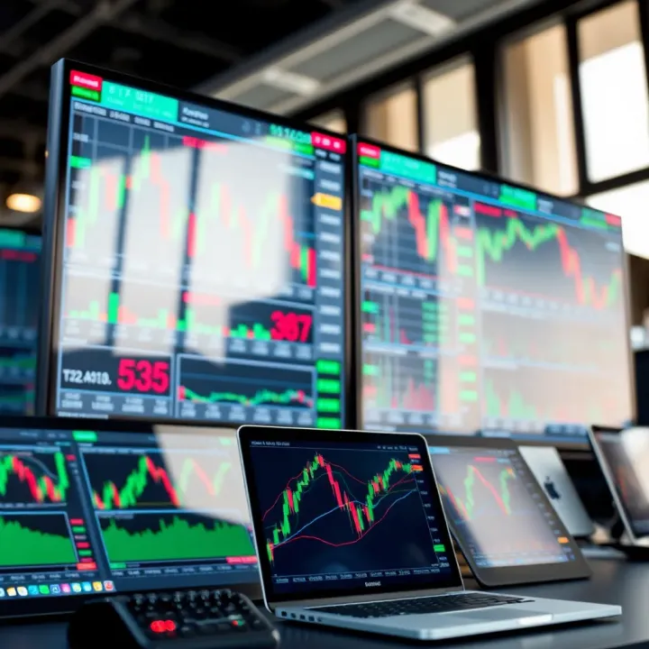 A collection of currency charts and trading graphs displayed on digital devices