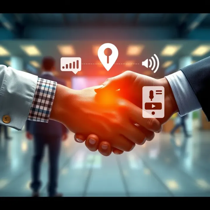 Illustration of trust-building elements such as handshake and reliable communication icons