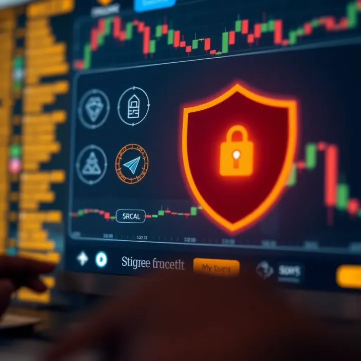 Graphic depicting security icons and a shield symbol representing safe trading practices in online crypto groups