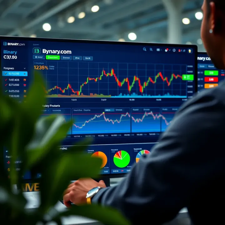 Dashboard interface showing binary options trading charts and tools