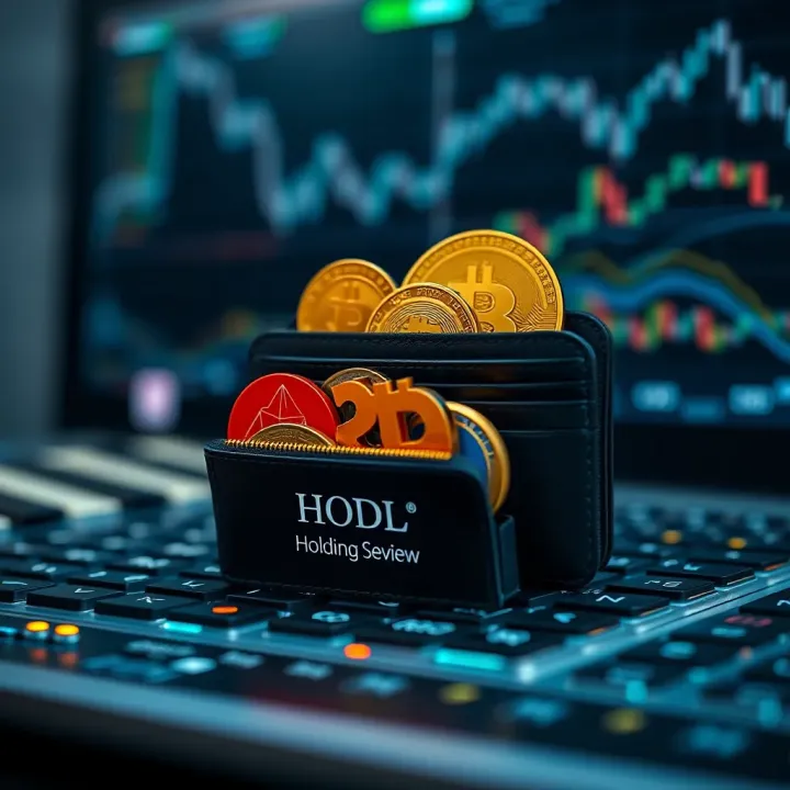 Graphic showing a digital wallet with various cryptocurrency symbols symbolizing holding assets