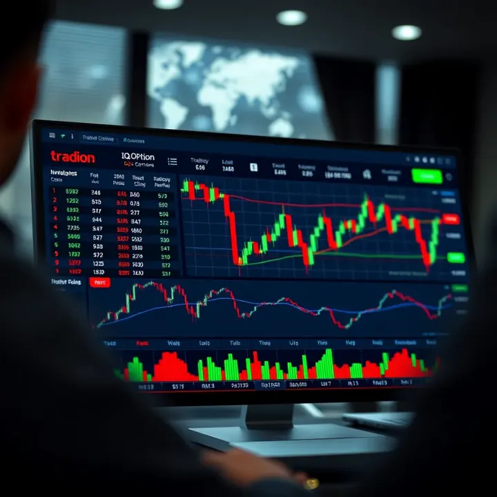 Dashboard displaying various financial instruments and real-time trading charts on IQ Option platform