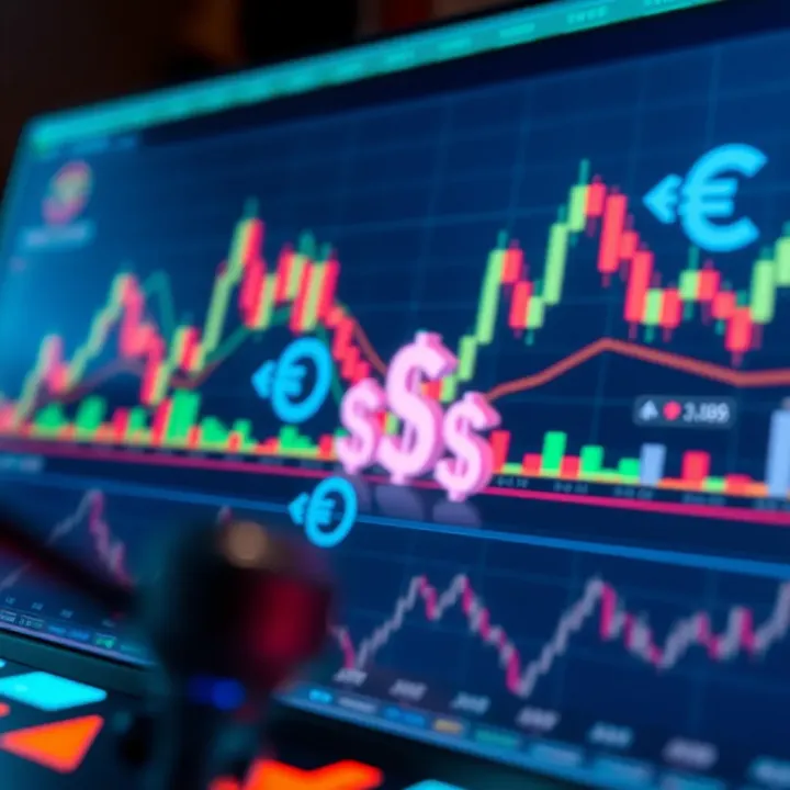 Illustration showing forex trading margin with currency symbols and financial charts