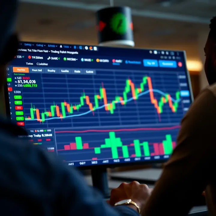 Dashboard of an online trading platform showing stock market charts and trading options