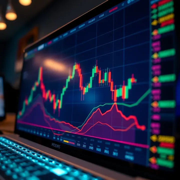 Chart showing the price fluctuations and volatility of a financial index on a trading platform