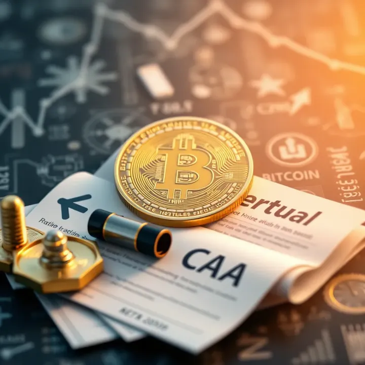 Illustration of regulatory documents and technological symbols influencing Bitcoin's value