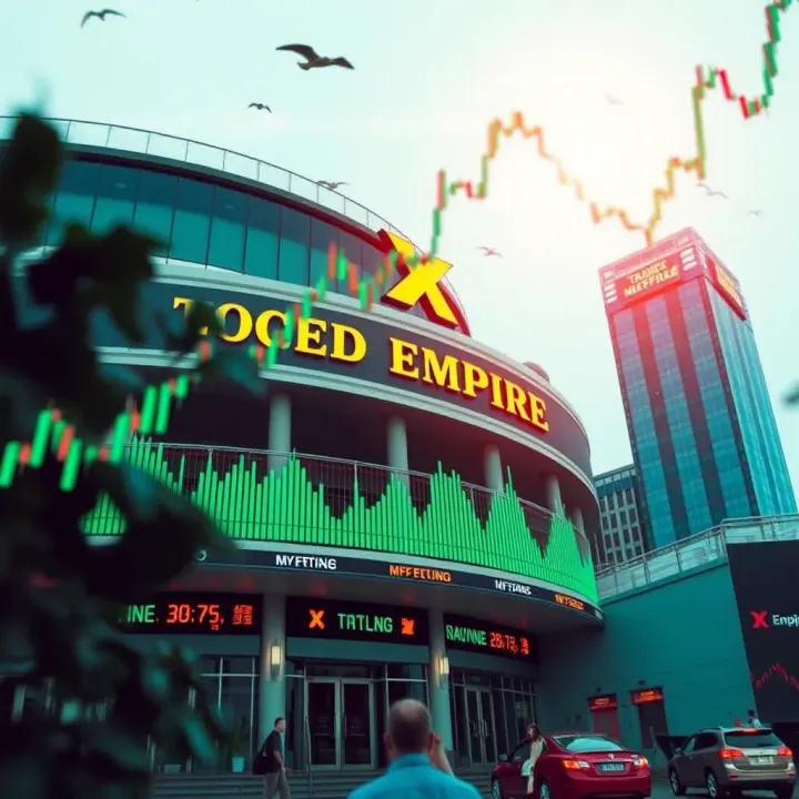 Illustration showing stock exchange building with charts symbolizing market activity in Nigeria