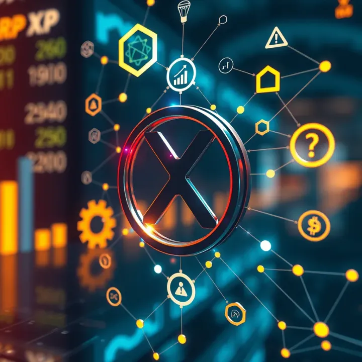 Key Influences on XRP Market Value and Investment Risks Abstract representation of regulatory symbols, technology nodes, and investment risk icons